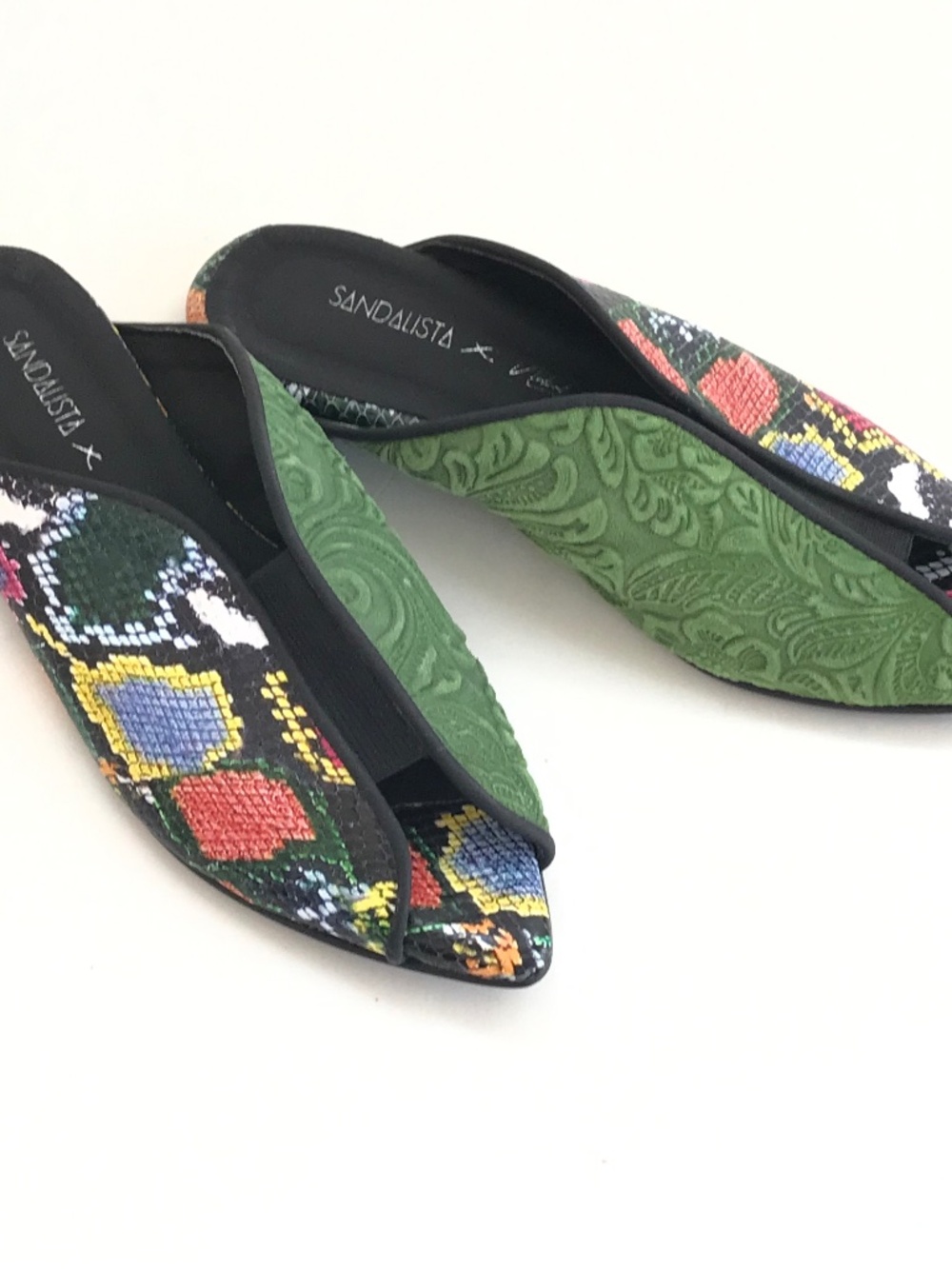 SANDALISTA Leather Sandals Pointed Peep Toe Flat Slide Sandals Size 7.5 EU 38
